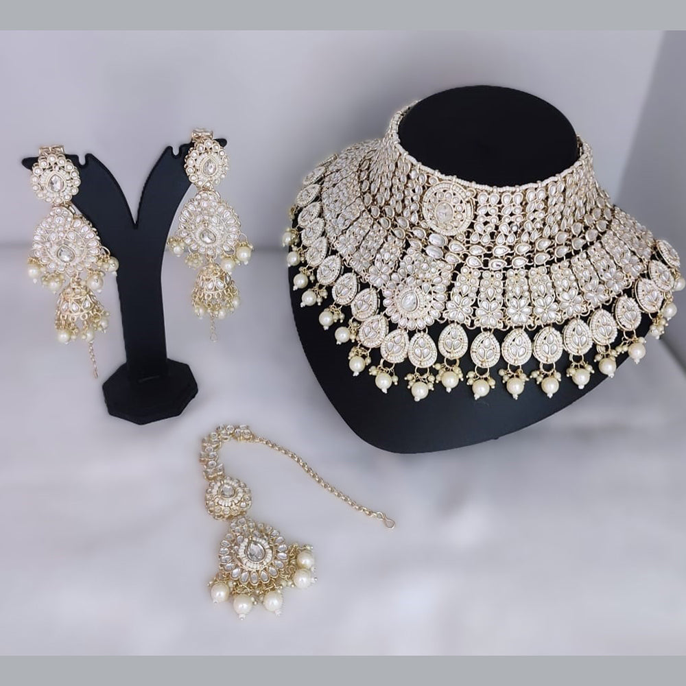 Knigght angel Gold Plated Kundan Stone Semi Bridal Necklace Set