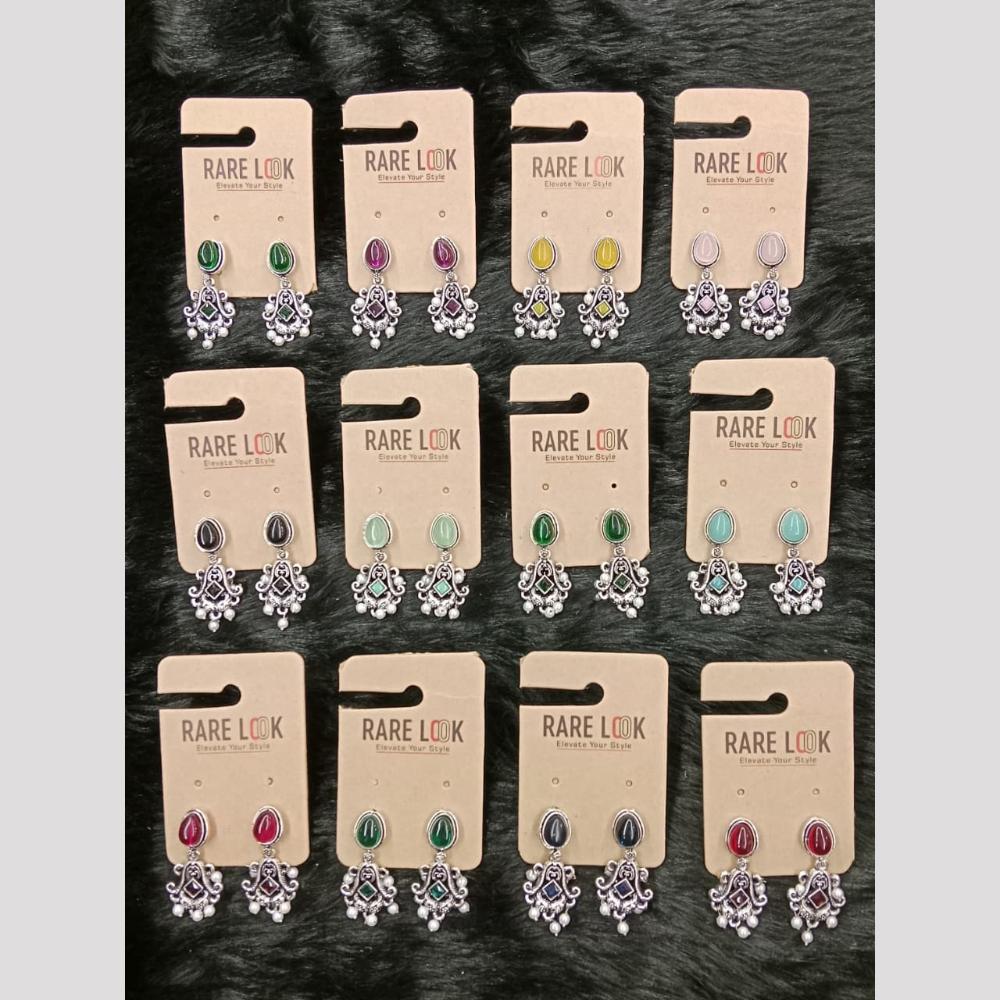 Dhwani Oxidised Plated Elegant Pota Stone And Pearl Dangler Earrings (Pack of 12)