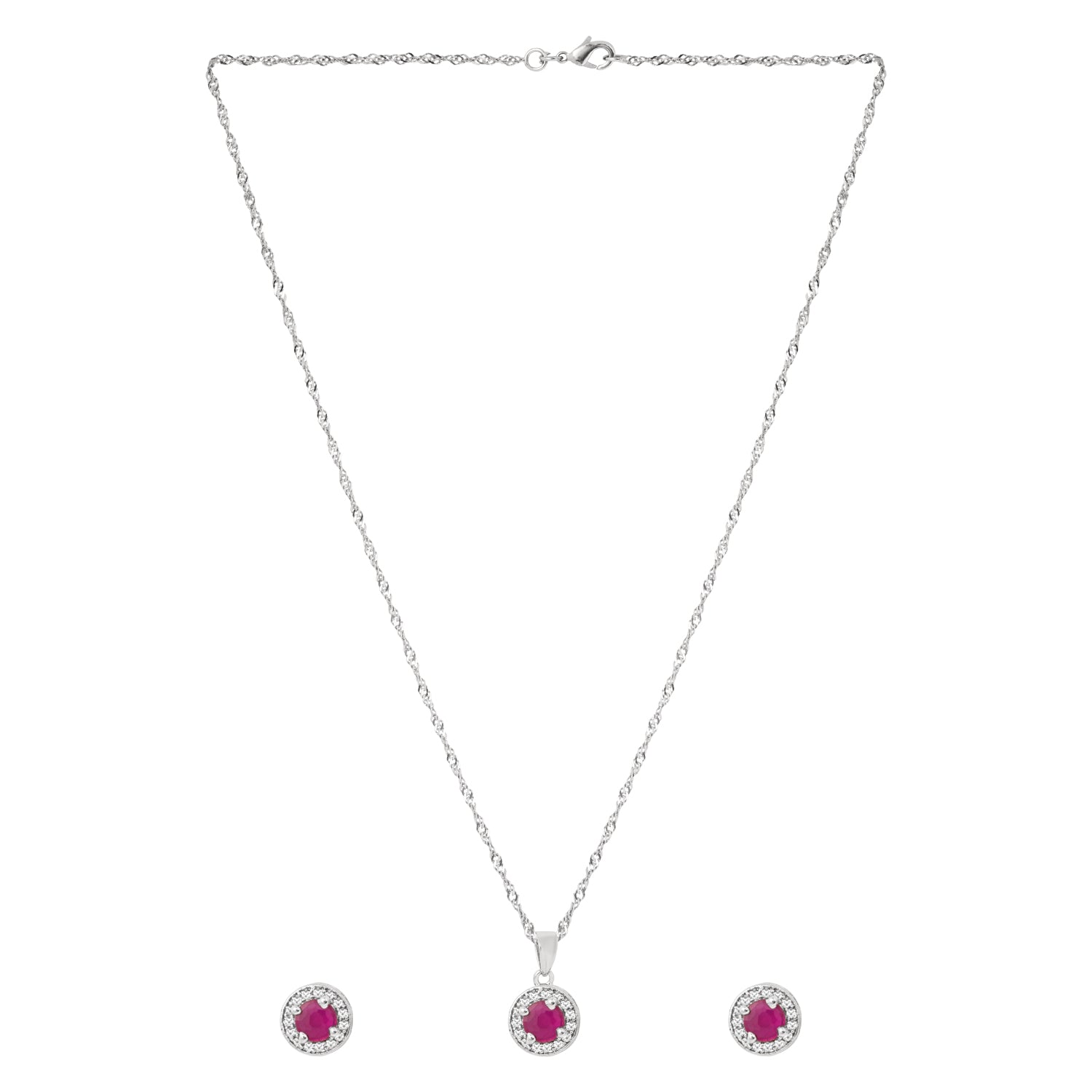 Etnico Latest Stylish Silver Plated CZ American Diamond Teardrop Pendant Set For Women