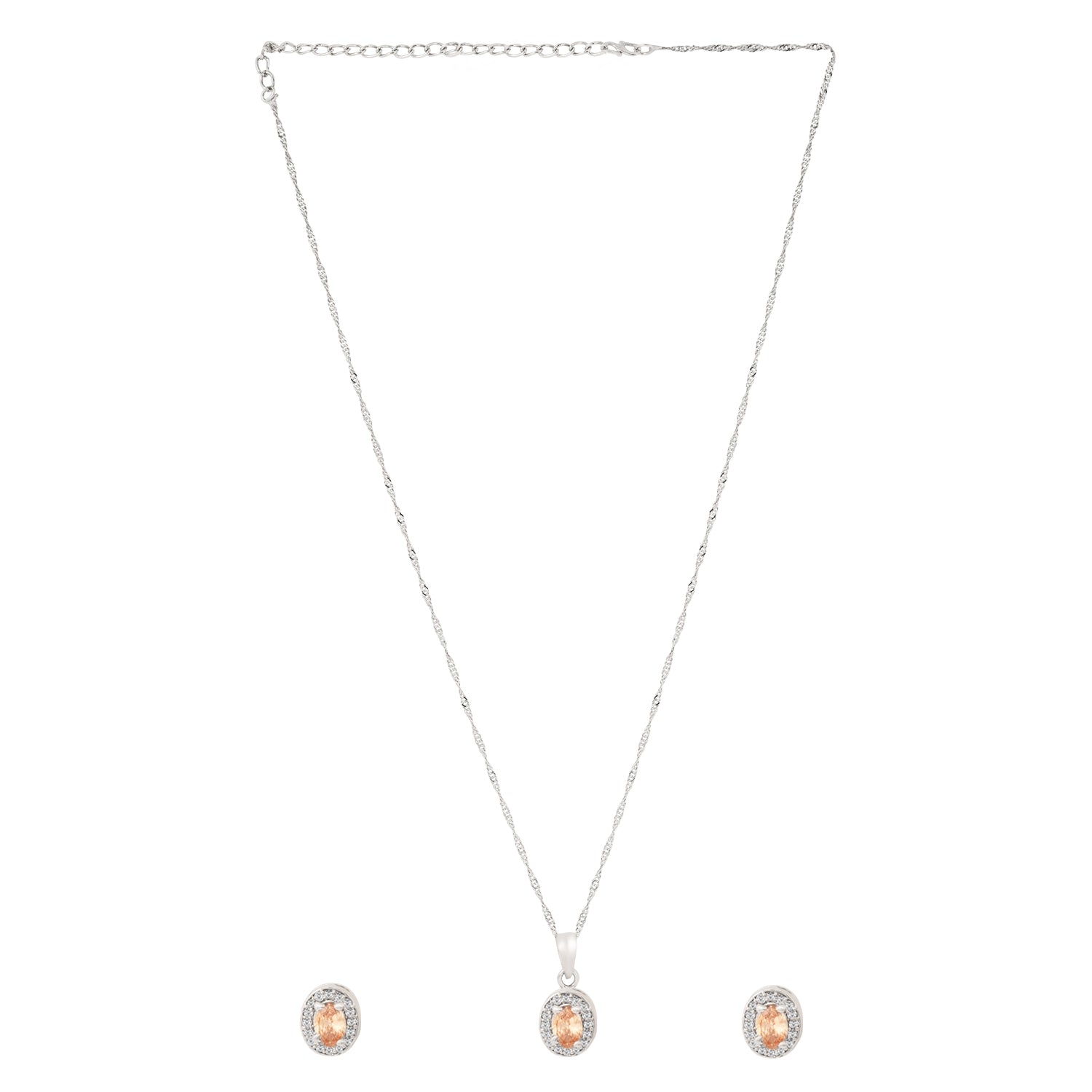 Etnico Latest Stylish Silver Plated CZ American Diamond Teardrop Pendant Set For Women