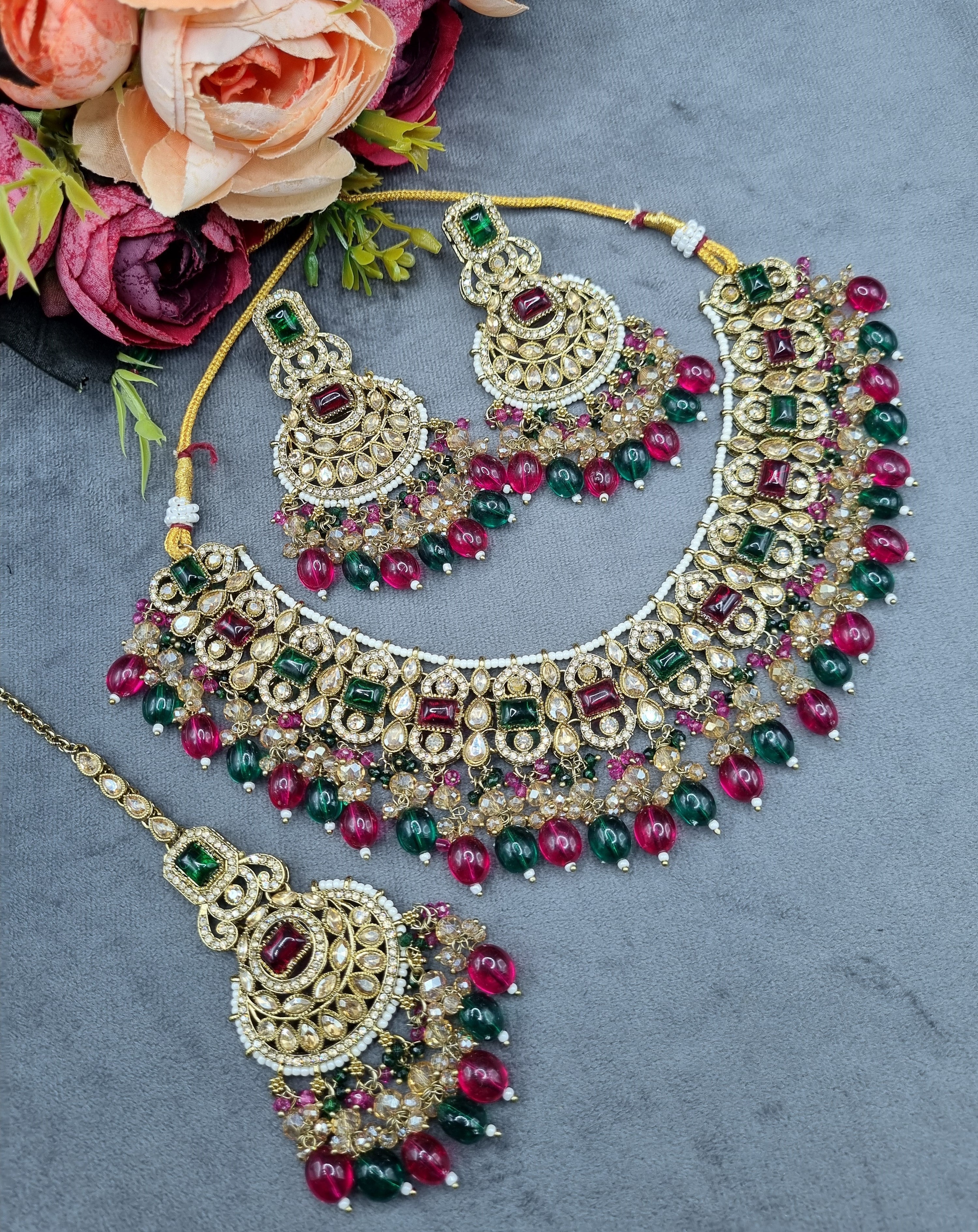 LAFZ Crystal Jewelry Set with Earrings & Maang Tikka - CK1693