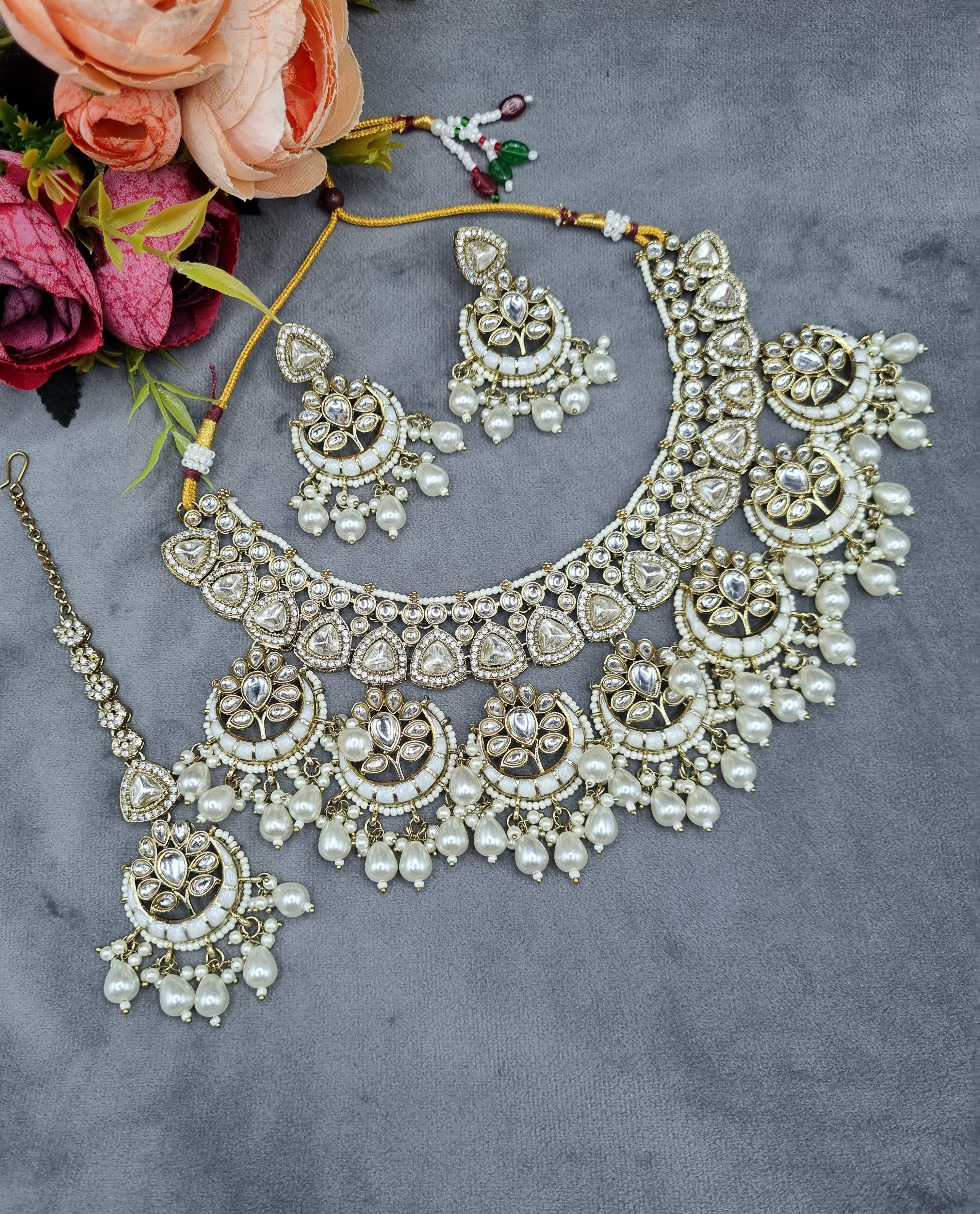 LAFZ Royal Chandbali & Pearl Bridal Jewelry Set with Earrings & Maang Tikka - CK1694