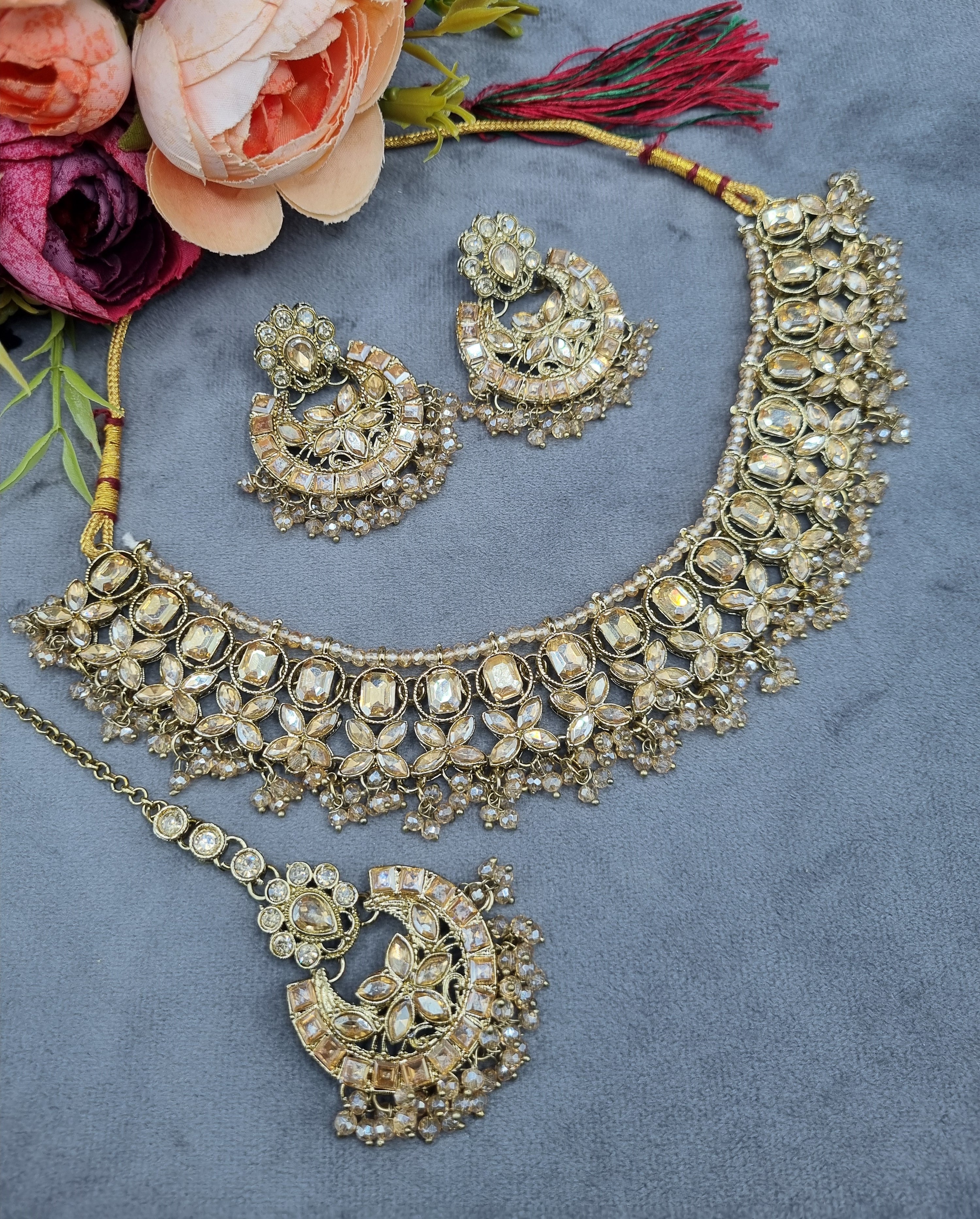 LAFZ Antique Gold Necklace Set with Earrings & Maangtikka - CK1695LCD