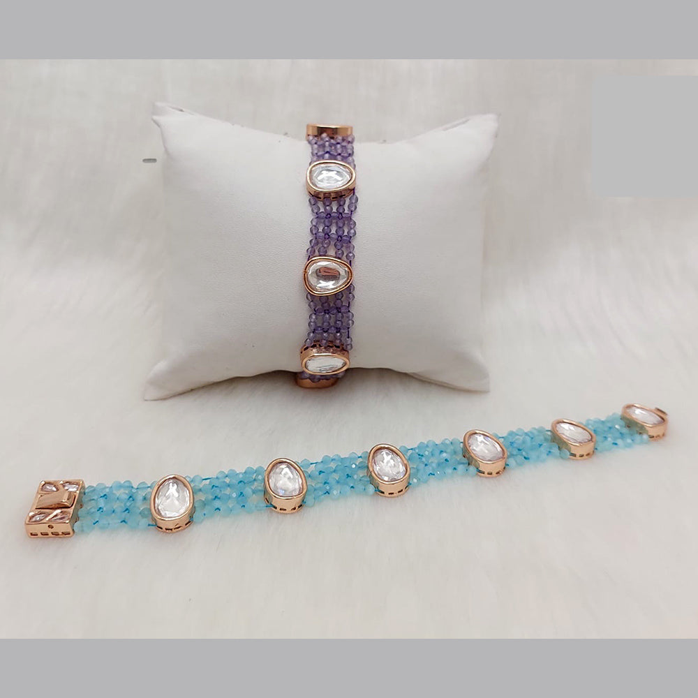 JewelTreeTz Gold Plated Bead Uncut Polki Kundan Bracelets