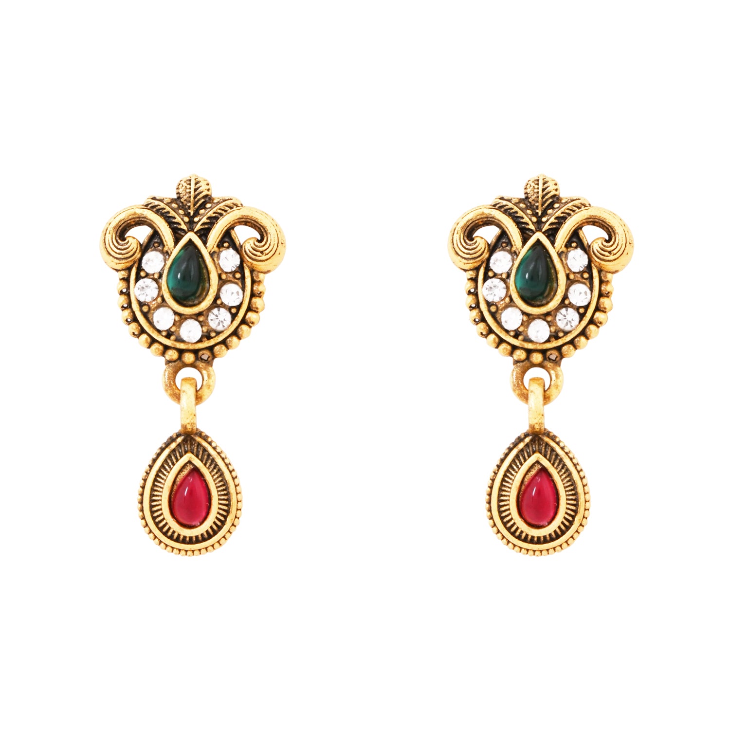 Etnico Gold Plated Traditional antique Pendant & Black Bead Chain Mangalsutra With Earrings For Women