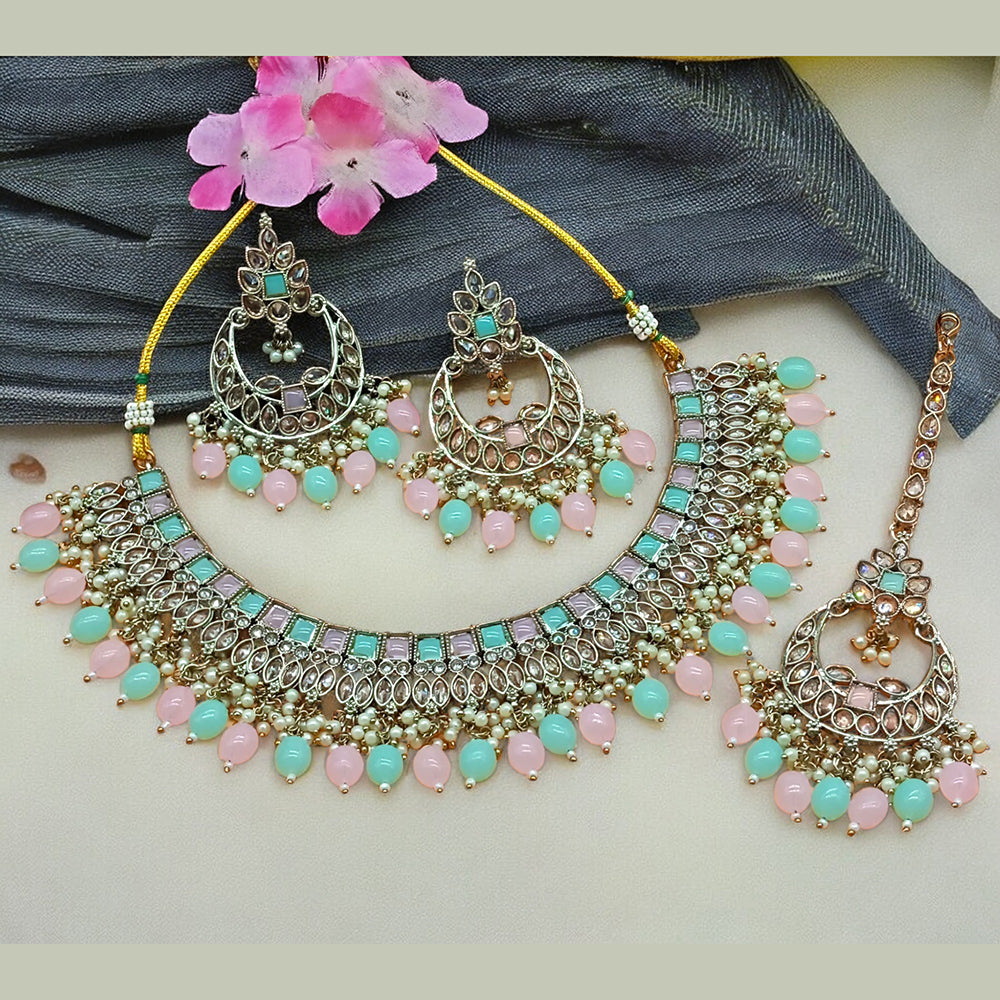 Knigght angel Gold Plated Crystal Stone Pearl And Beads Necklace Set