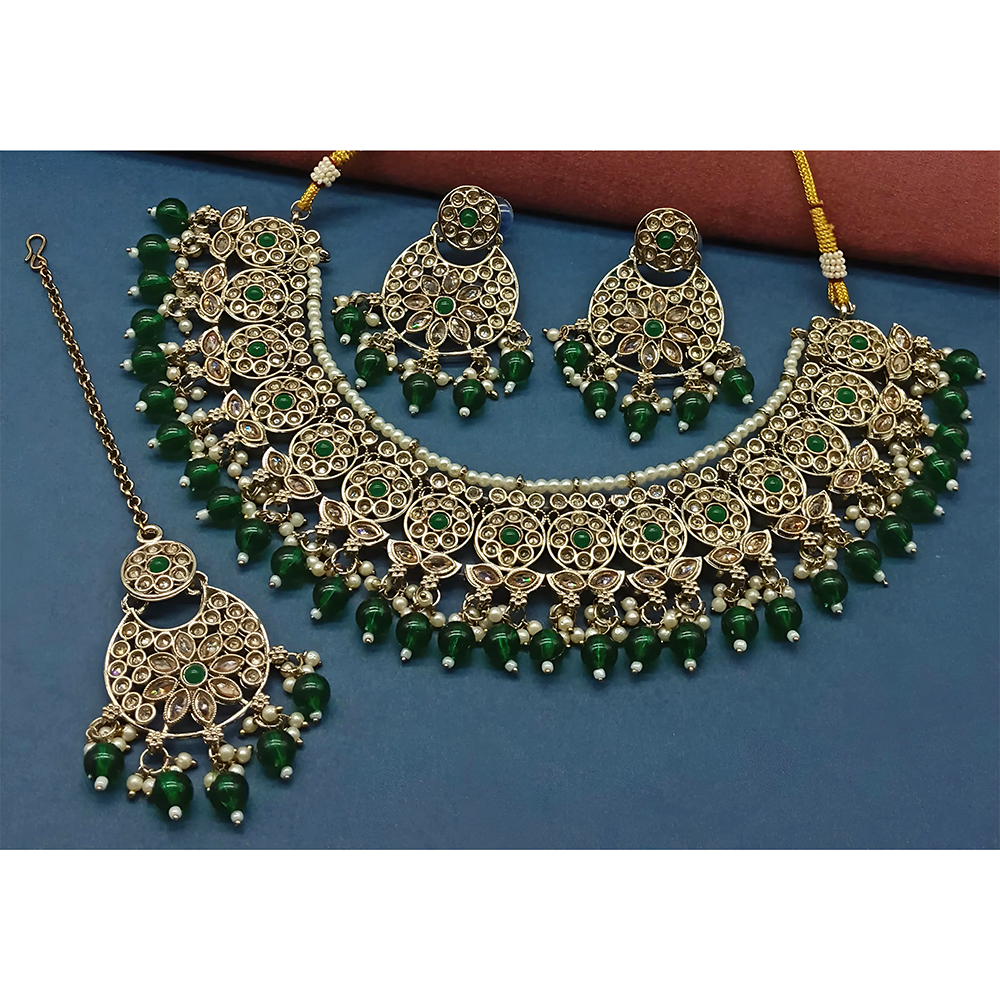 Knigght angel Gold Plated Crystal Stone Pearl And Beads Necklace Set