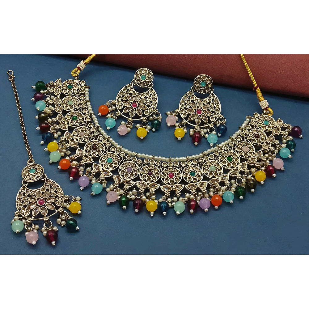 Knigght angel Gold Plated Crystal Stone Pearl And Beads Necklace Set
