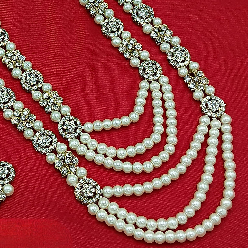 Knigght angel Gold Plated Austrian Stone And Pearl Long Necklace Set