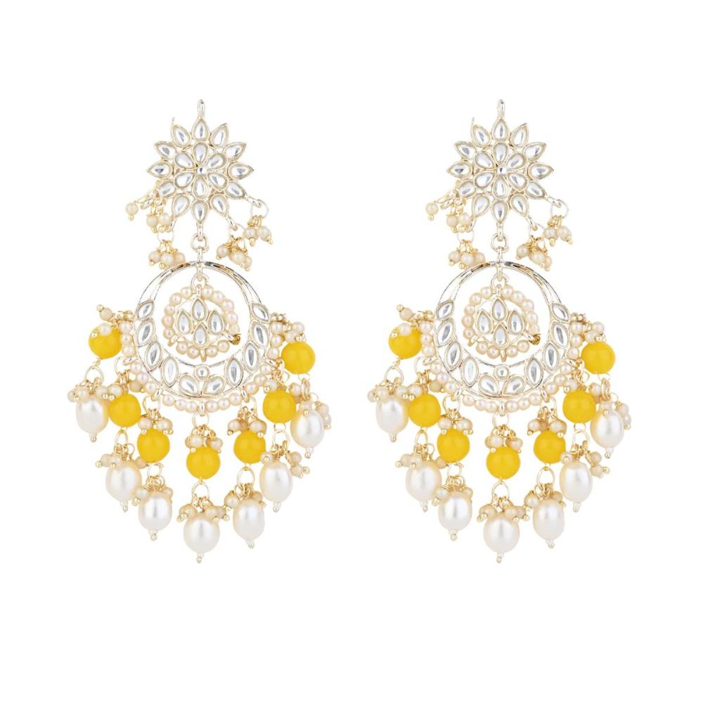 Etnico Gold Plated Traditional Kundan & Pearl Chandbali Earrings for Women (E2916Y)