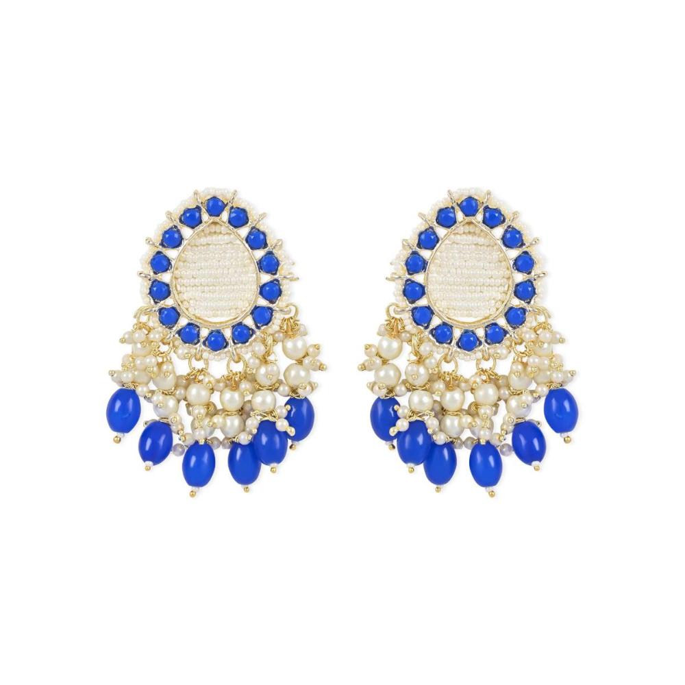 Etnico Gold Plated Traditional Kundan & Pearl Drop Dangle Earrings For Women (E2951Bl)