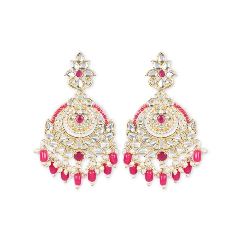 Etnico Gold Plated Traditional Kundan & Pearl Chandbali Earrings for Women (E3019Q)