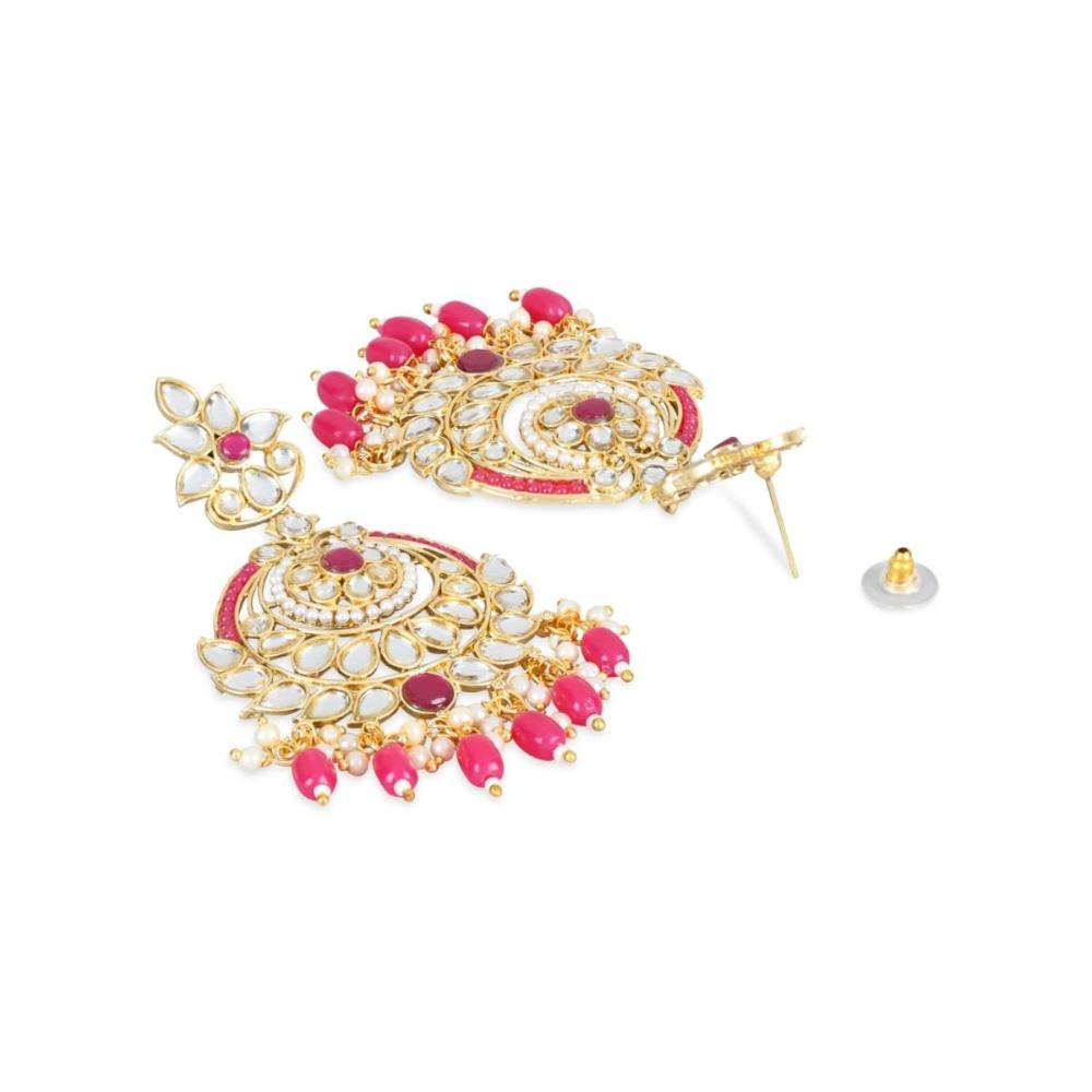 Etnico Gold Plated Traditional Kundan & Pearl Chandbali Earrings for Women (E3019Q)