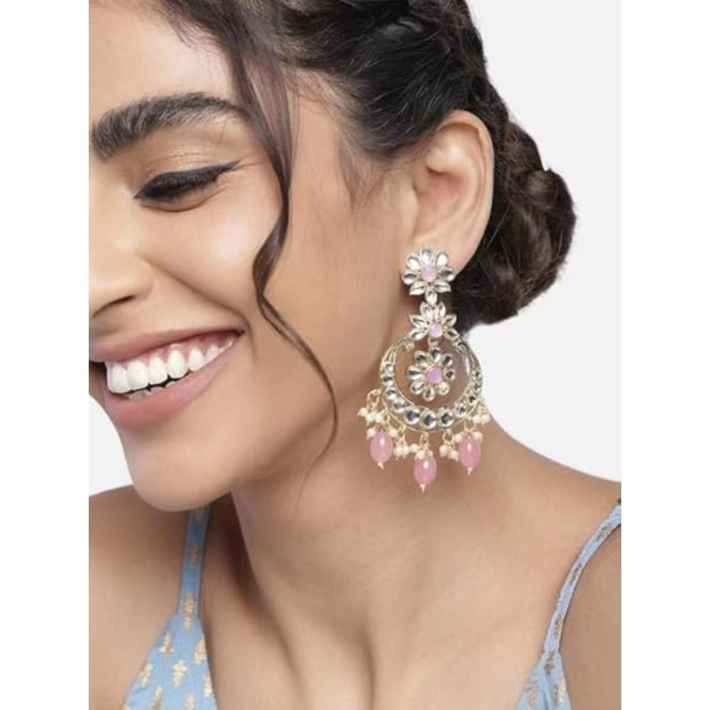 Etnico Gold Plated Traditional Kundan & Pearl Chandbali Earrings for Women (E3023Pi)