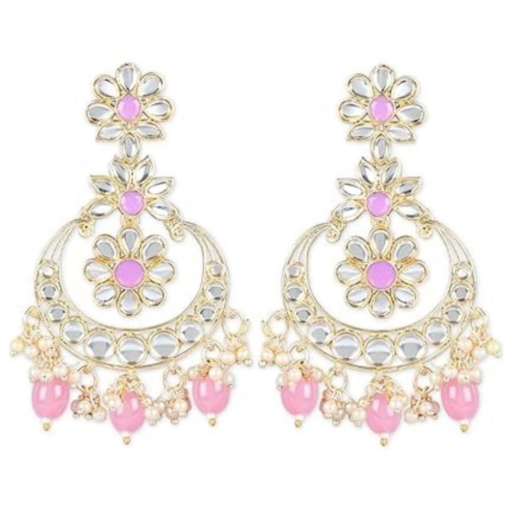 Etnico Gold Plated Traditional Kundan & Pearl Chandbali Earrings for Women (E3023Pi)