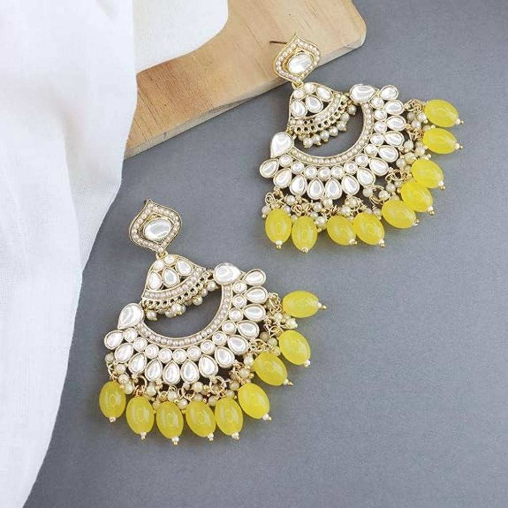 Etnico Gold Plated Traditional Kundan & Pearl Chandbali Earrings for Women (E3025Y)