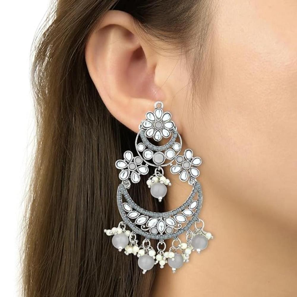 Etnico Gold Plated Traditional Handcrafted Pearl Kundan Beaded Chandbali Earrings for Women/Girls (Style 3)