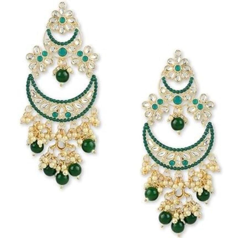 Etnico Gold Plated Traditional Handcrafted Pearl Kundan Beaded Chandbali Earrings for Women/Girls (E3054G)