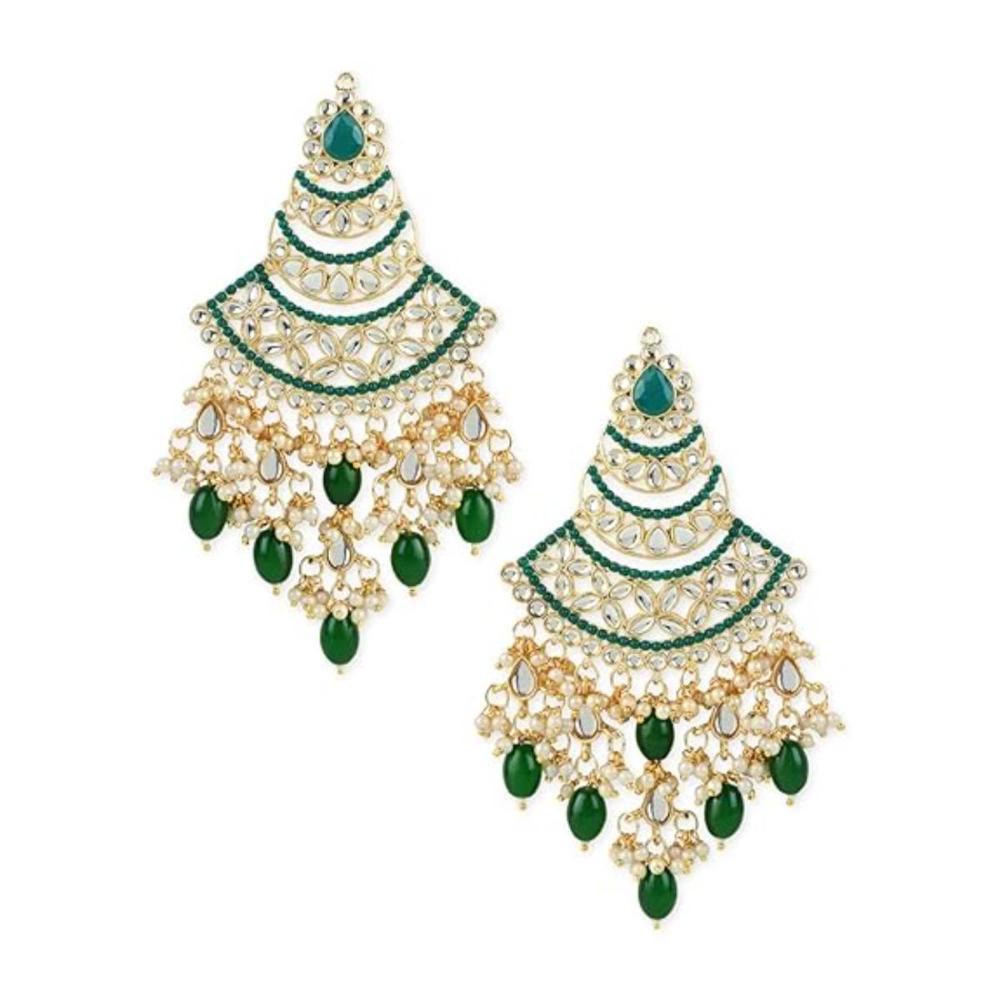 Etnico Gold Plated Traditional Handcrafted Pearl Kundan Beaded Chandbali Earrings for Women/Girls (E3055G)