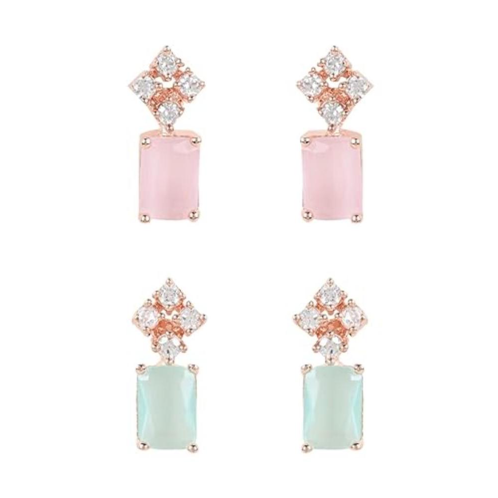 Etnico Stylish Latest Fashion Rose Gold Plated Cubic Zirconia American Diamoand Combo of 2 Studs Earrings For Women/Girls (E3069Pi-Min)