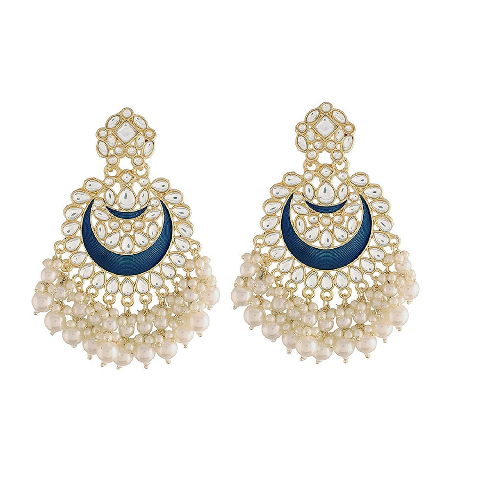 Etnico Gold Plated Intricately Designed Traditional Meenakari Chandbali Earrings Glided With Kundans & Pearls (E306Bl) For womens