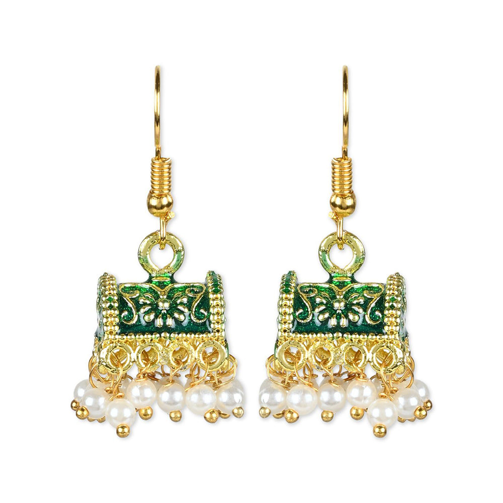 Etnico Gold Plated Traditional Meenakari Handcrafted Green Pearl Jhumki Earrings for Women/Girls(E3074G)