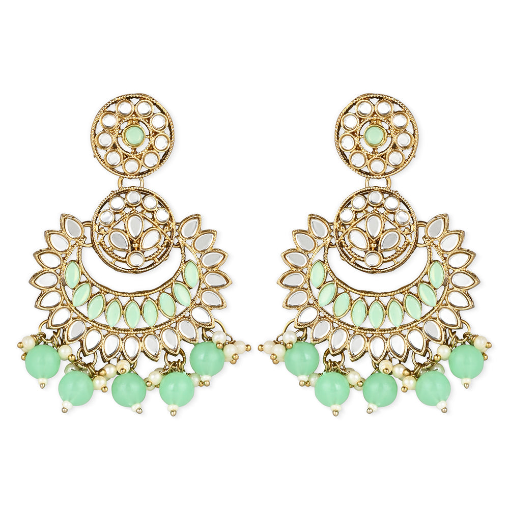 Etnico Gold Plated Traditional Kundan & Stone Studded Chandbali Earrings For Women(E3079Min)