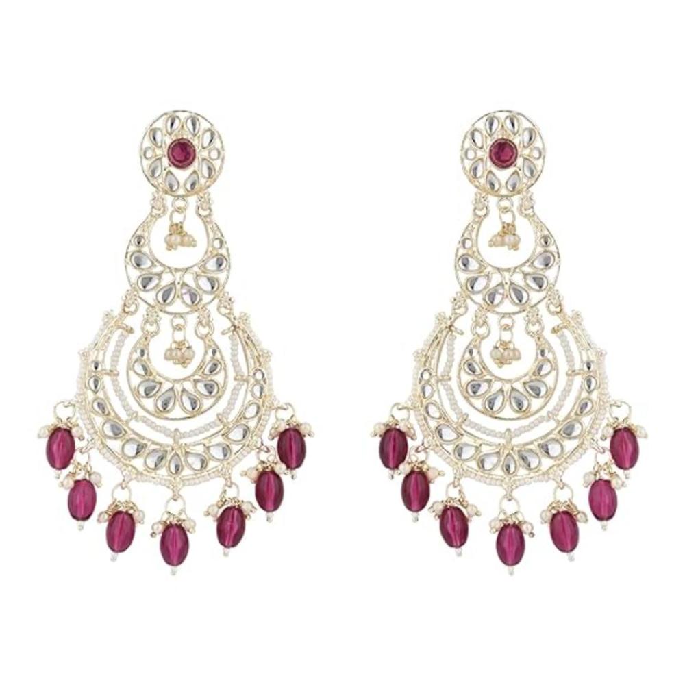 Etnico Gold Plated Traditional Kundan & Pearl Chandbali Earrings For Women (E3093Wi)