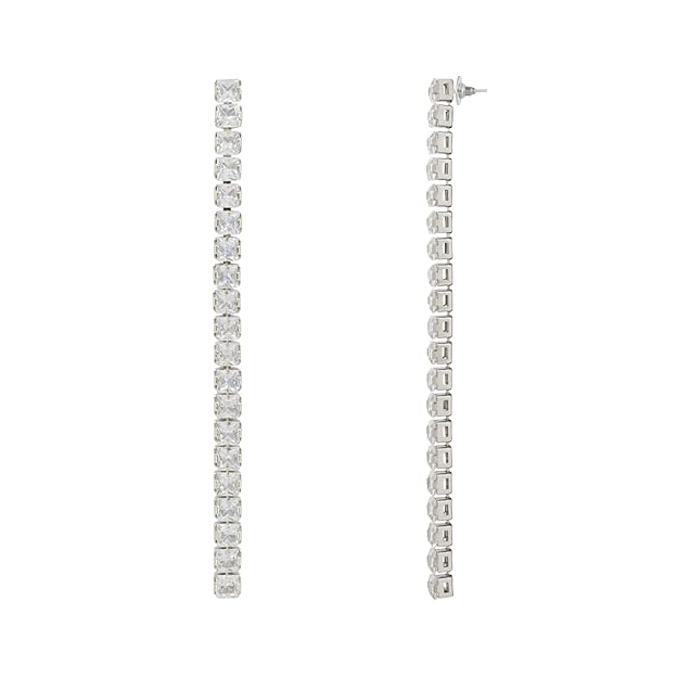 Etnico Silver Plated Sparkling Glamorous CZ and American Diamond Mother's Day Special Tassel Drop Fashionable Earrings for Women