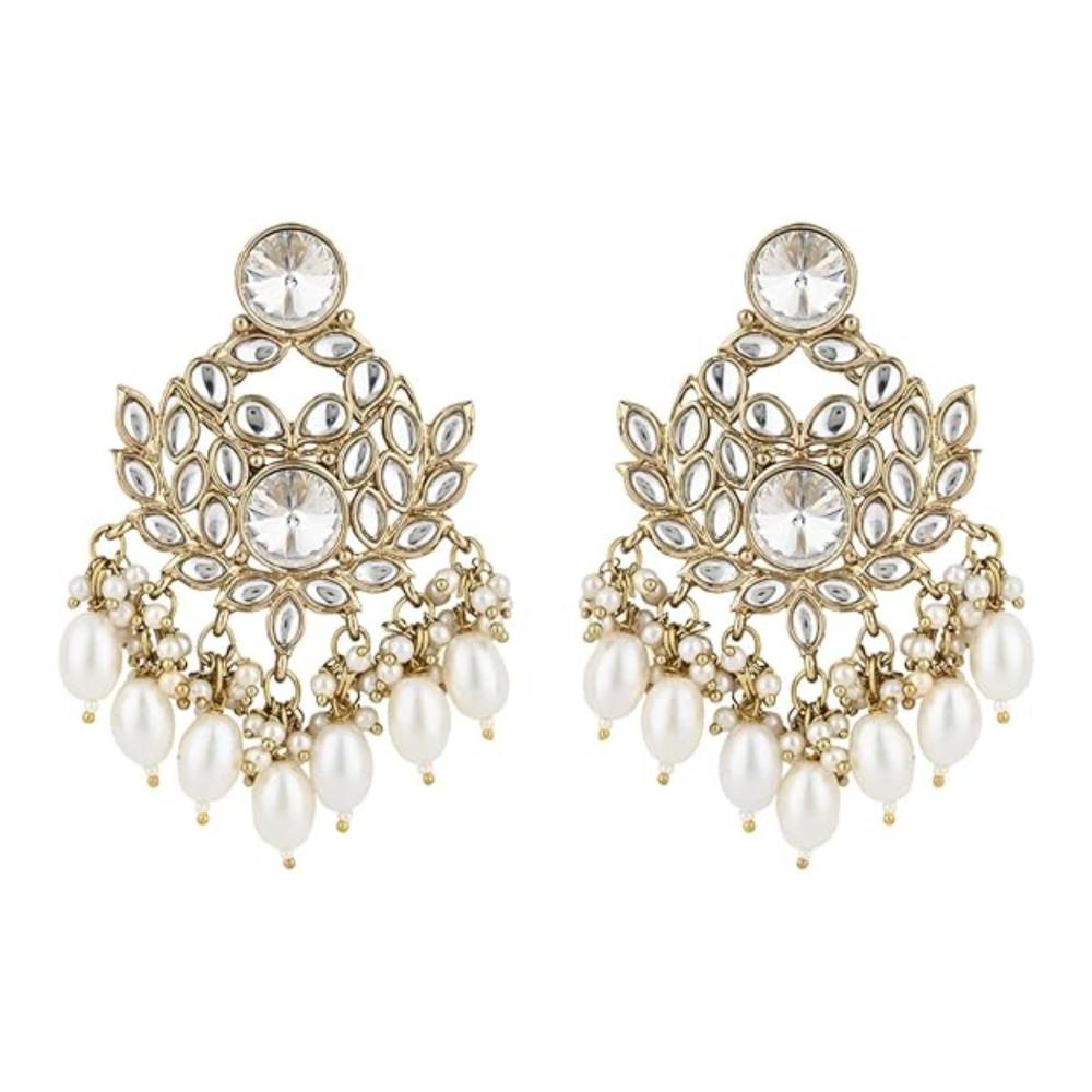 Etnico Gold Plated Traditional Kundan & Pearl Chandbali Earrings For Women (E3155W)