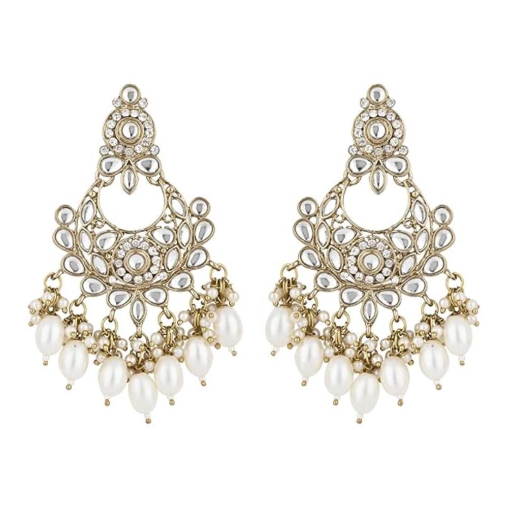 Etnico Gold Plated Traditional Kundan & Pearl Chandbali Earrings For Women (E3156W)