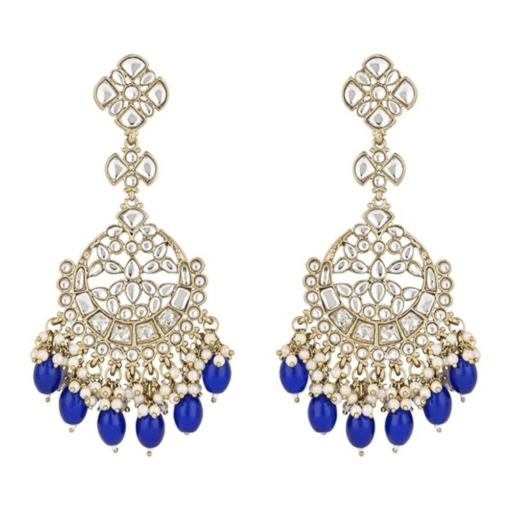 Etnico Gold Plated Traditional Kundan & Pearl Chandbali Earrings For Women (E3157Bl)