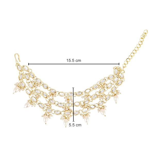 Etnico Gold Plated Traditional Kundan Pearl Drop Ear Chain for Women
