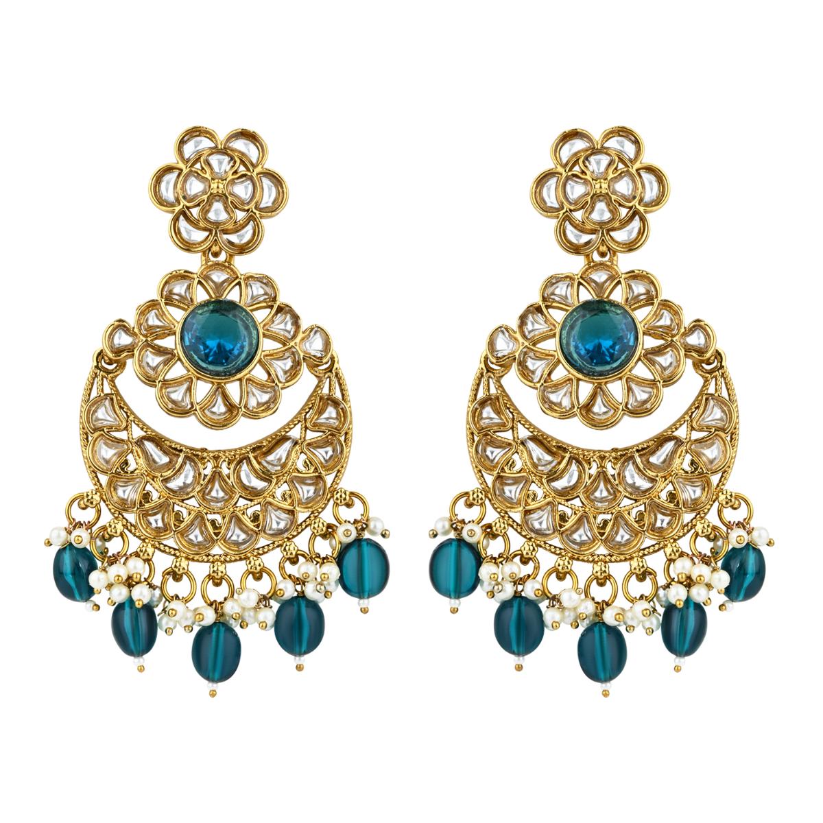 Etnico Gold Plated Traditional Handcrafted Kundan Pearl Floral Design Earrings For Women/Girls