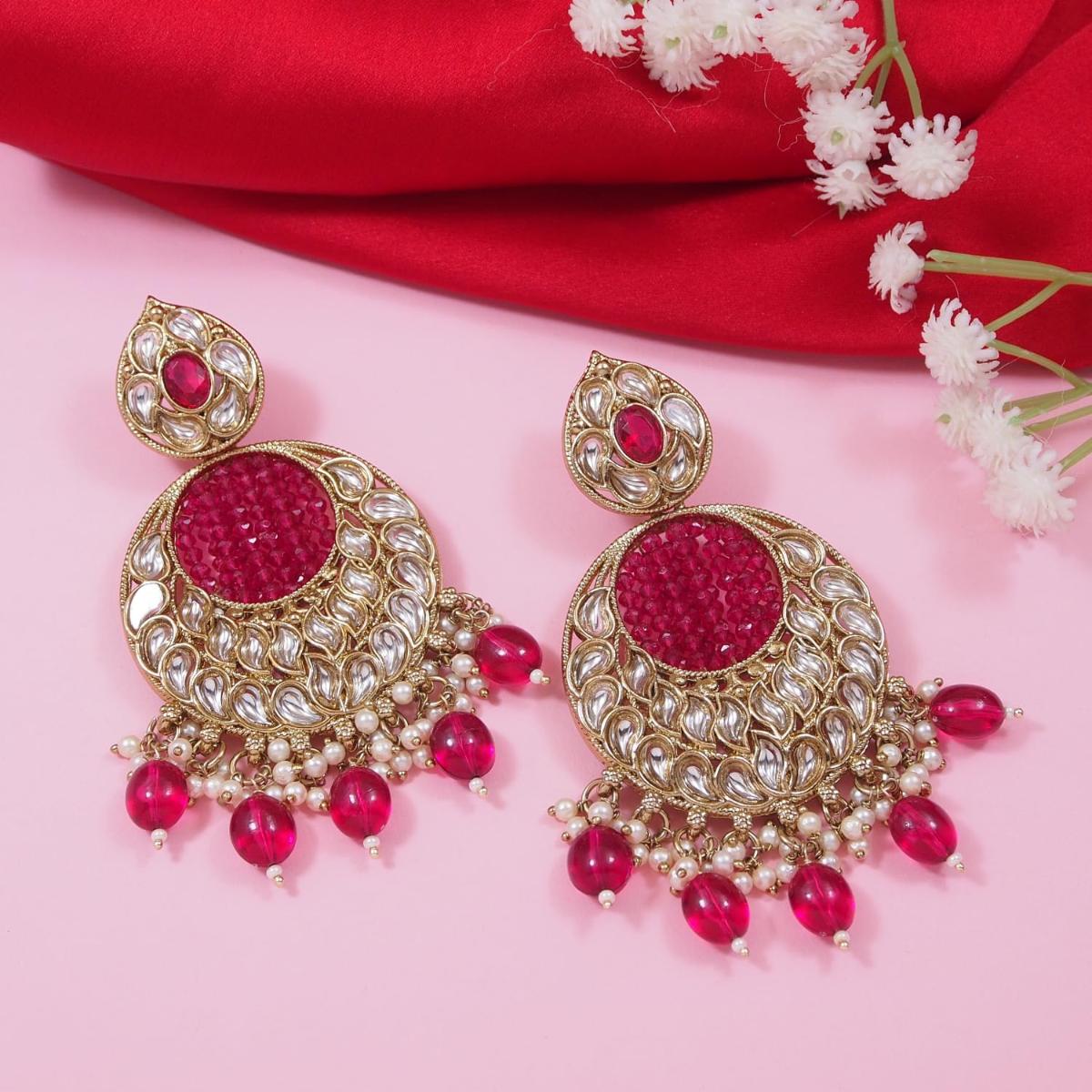 Etnico Gold Plated Traditional Handcrafted Kundan Pearl Chandbali Earrings For Women/Girls