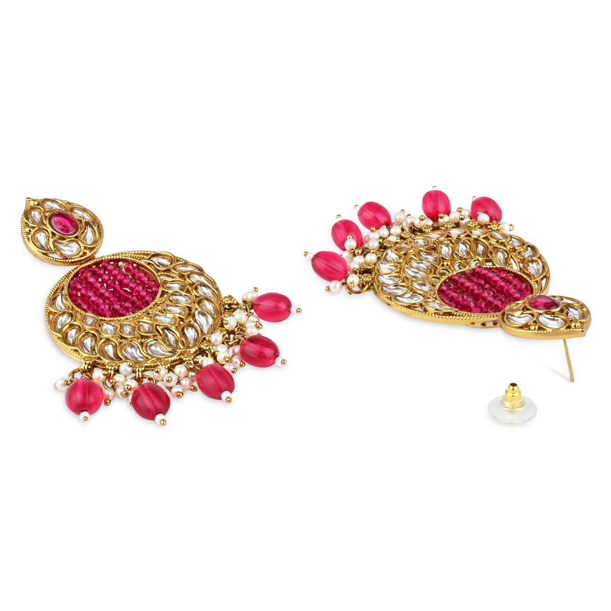 Etnico Gold Plated Traditional Handcrafted Kundan Pearl Chandbali Earrings For Women/Girls