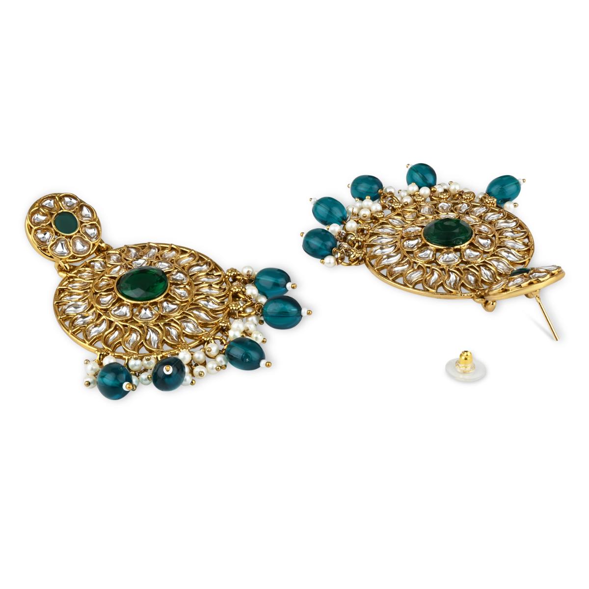 Etnico Gold Plated Traditional Handcrafted Kundan Pearl Floral Design Earrings For Women/Girls