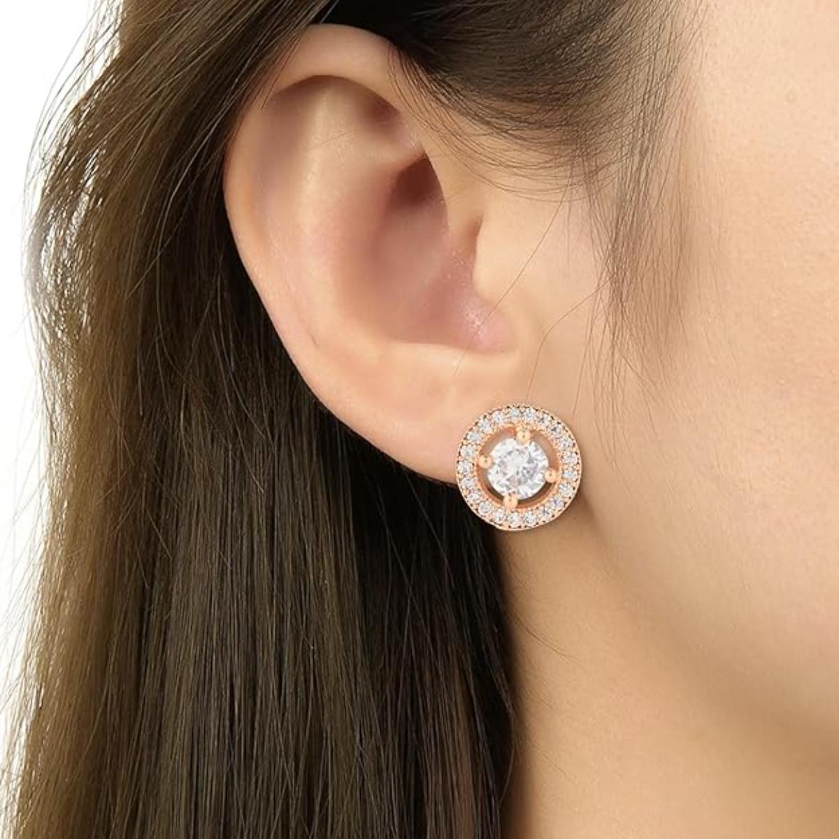 Etnico Special Stylish Latest Fashion Rose Gold Plated Cubic Zirconia Round Shape Stud Earrings For Women/Girls
