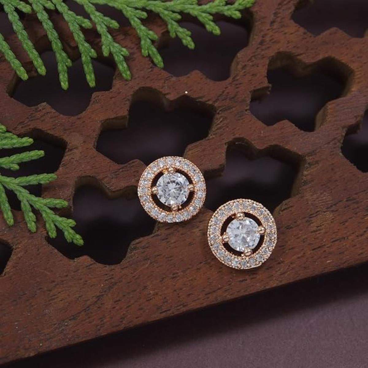 Etnico Special Stylish Latest Fashion Rose Gold Plated Cubic Zirconia Round Shape Stud Earrings For Women/Girls