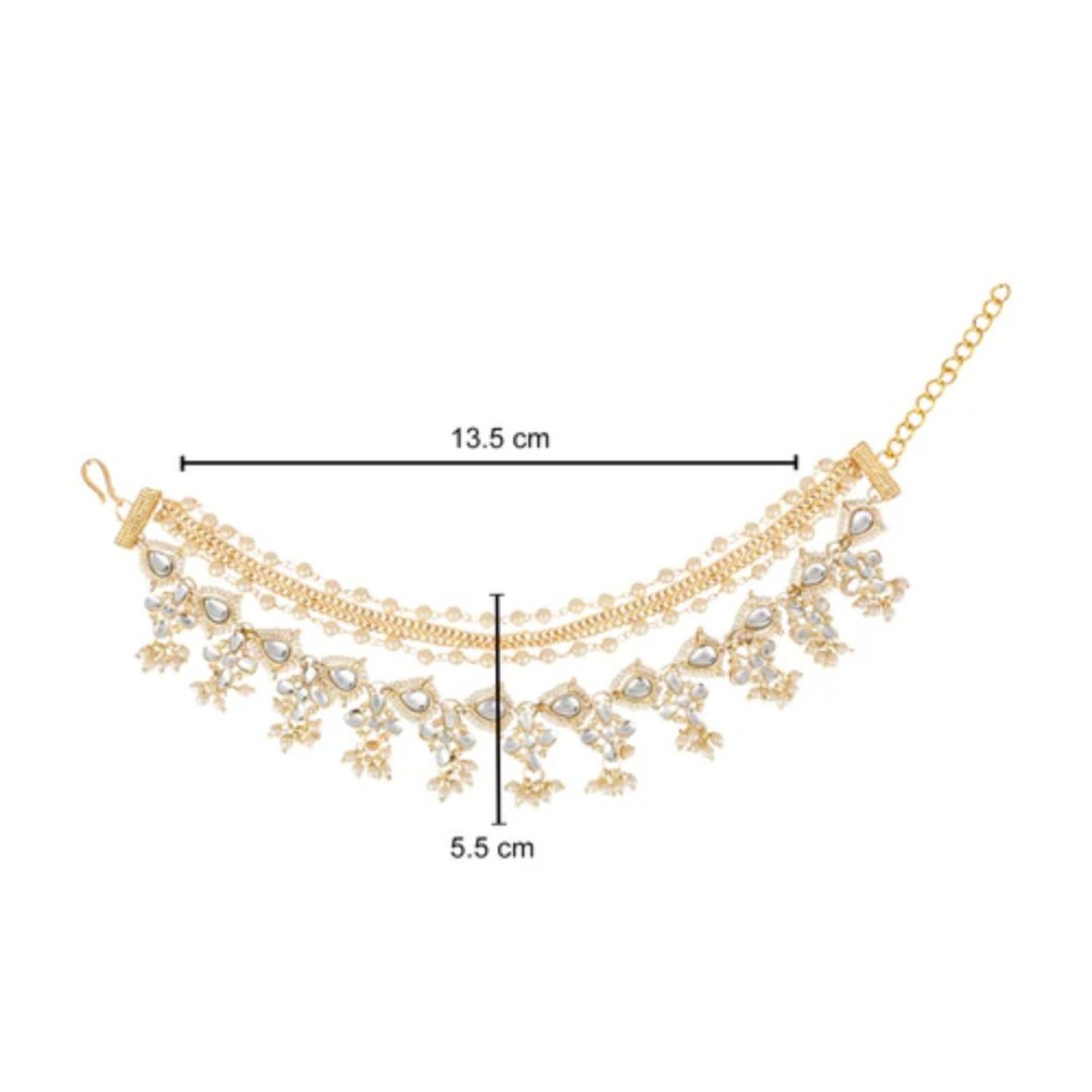 Etnico Gold Plated Traditional Layered Pearl Beaded Ear Chain with Stone Embellishments for Women