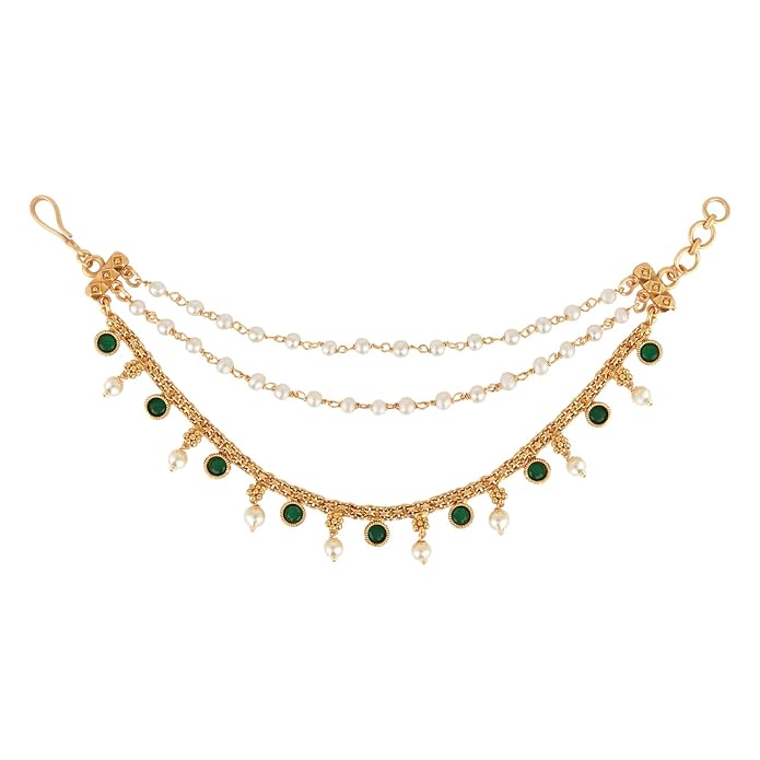 Etnico Gold Plated Traditional Kundan & Pearl Hair Chain/Ear chain Accessories with Hook for Women