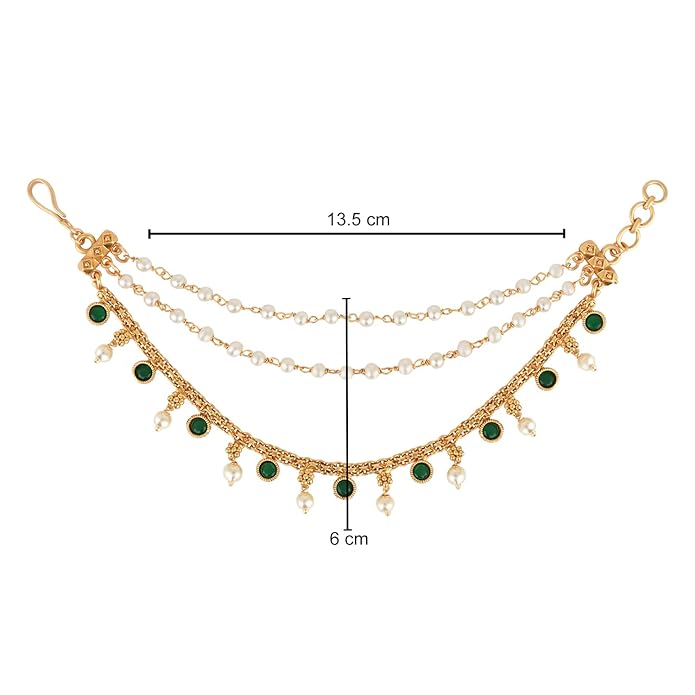 Etnico Gold Plated Traditional Kundan & Pearl Hair Chain/Ear chain Accessories with Hook for Women