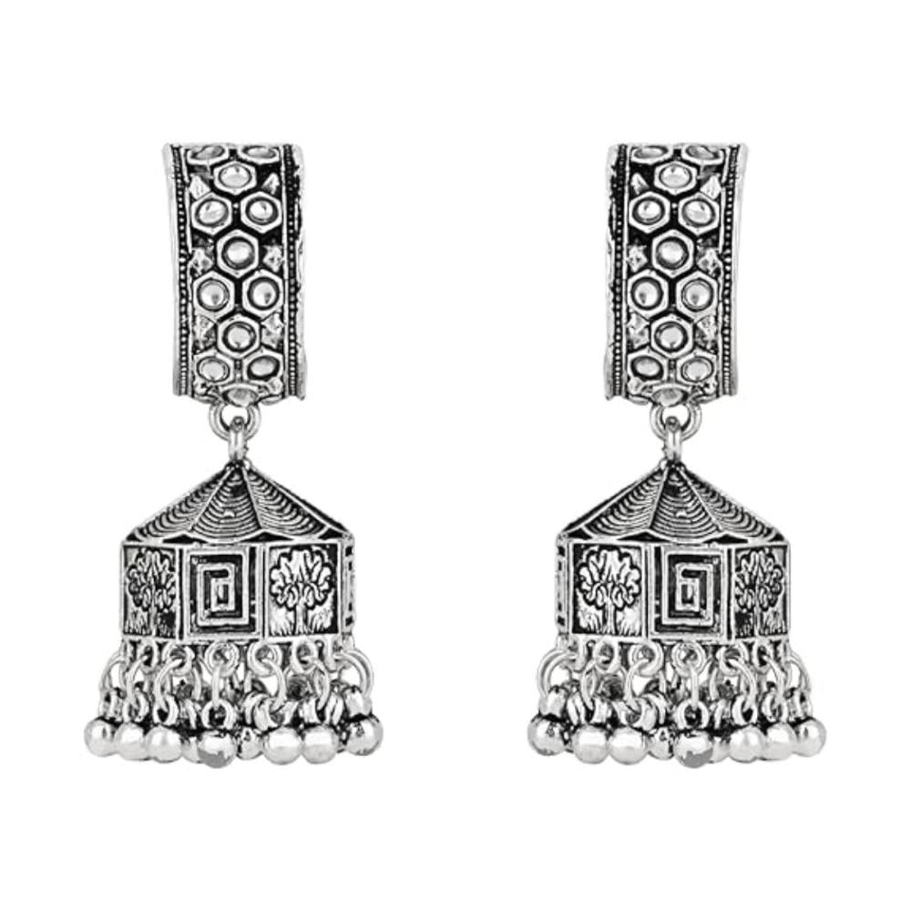 Etnico Silver Oxidised Jhumka Earrings For Women (E3235OX)
