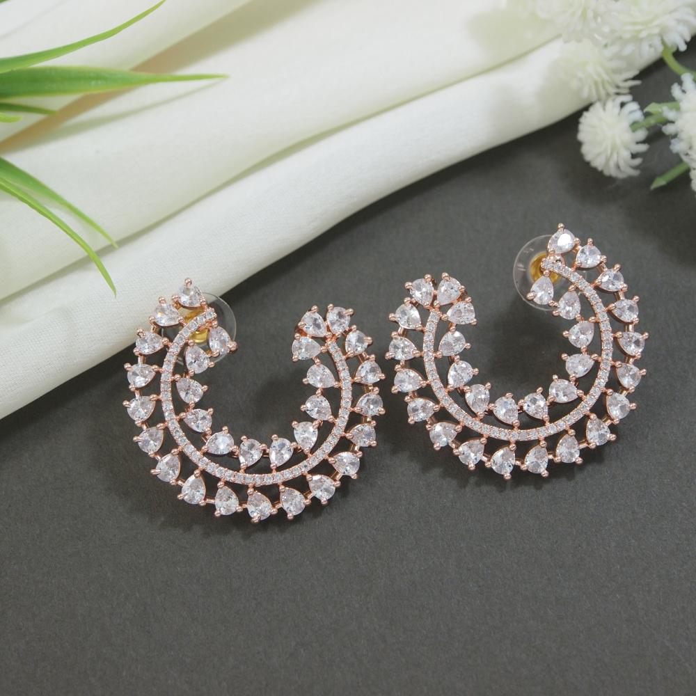 Etnico Rose Gold Plated Cubic Zirconia American Diamond Big Stud Earrings For Women (E3250G)