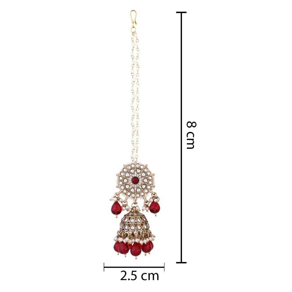 Etnico Gold Plated Traditional Kundan & Pearl Jhumka Earrings With Pearl Earchain For Women (E3261M)
