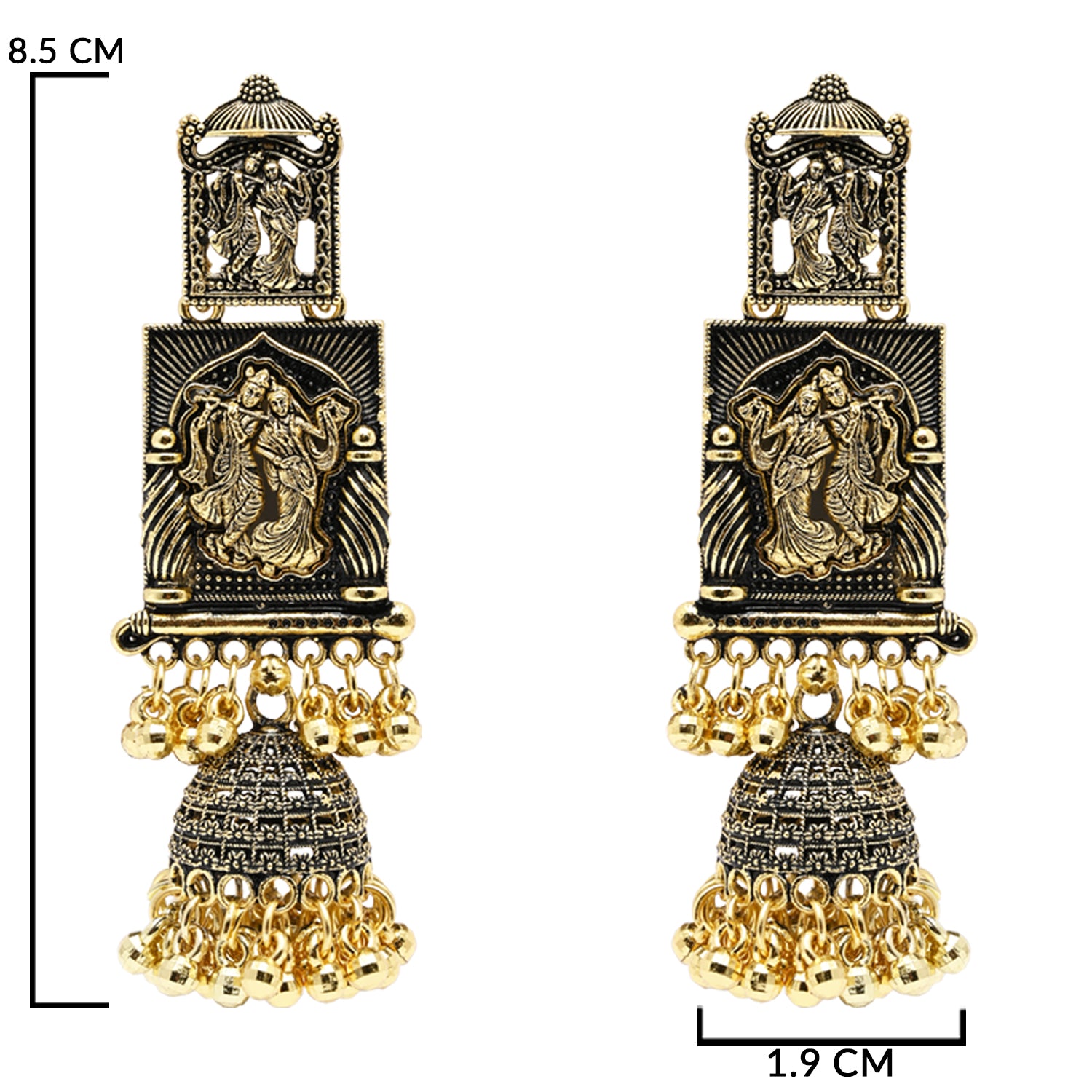 Etnico Gold Plated Traditional Antique Radha Krishna Design With Ghungroo Earrings For Women
