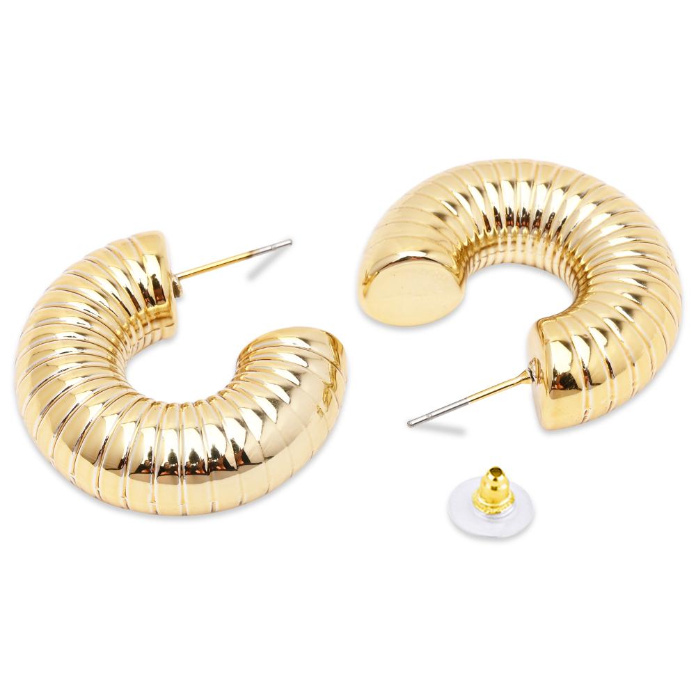 Etnico Gold Plated Half Circle Designed Stud Earrings For Women (E3303FL)