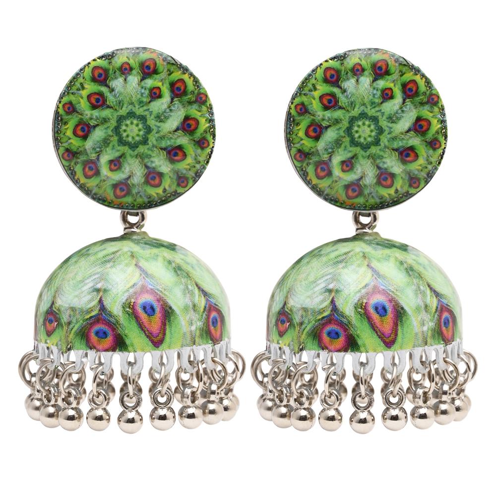 Etnico Silver Plated Traditional Jhumka Earrings For Women (E3325G)