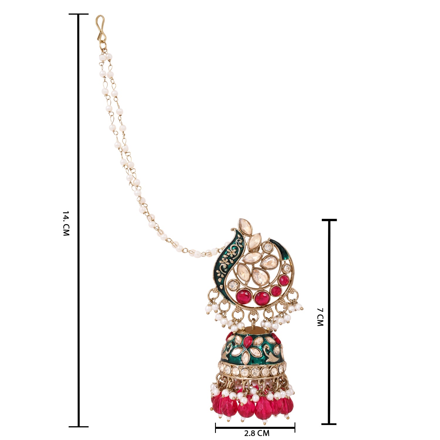 Etnico Gold Plated Traditional Meenakari Kundan & Pearl Jhumka Earrings With Earchain For Women