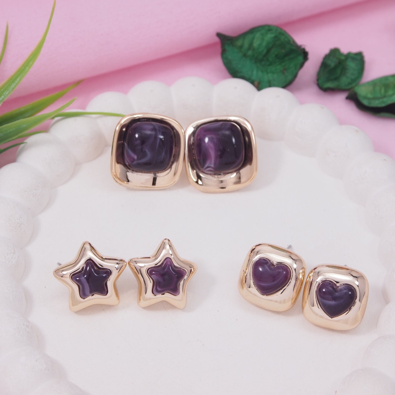 Etnico Fashion Latest Stylish Trendy Lightweight Modern Stud Earrings Combo Set for Women (Wine)